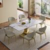 Modern Rectangular Dining Table For 6 - 8, Plated Hourglass Base, Sintered Stone Top - Gold / White - Image 10
