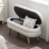 Velvet Fabric Storage Bench With Wood Legs For Living Room And Bedroom - Ivory - Image 4