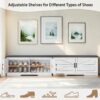 2 Tier Shoe Bench With Padded Seat, 2 Barn Doors And Adjustable Shelves, For Entryway And Living Room - White - Image 5