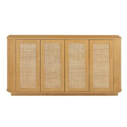 Contemporary Wave Shaped 64" TV Stand With Rattan Doors Wood - Natural