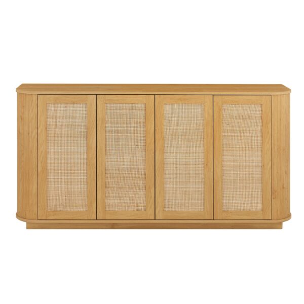 Contemporary Wave Shaped 64" TV Stand With Rattan Doors Wood - Natural