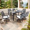 7 Pieces Modern Classic Outdoor Patio Dining Set, Rectangular Table & 6 Swivel Rock Dining Chairs, Rust Free, Weather Resistant - Ember Black - Image 2