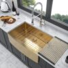 Farmhouse Kitchen Sink 33" Stainless Steel 16 Gauge Apron Front - Gold - Image 2