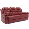 3 Pieces Recliner Sofa Sets Home Theater Seating Manual Recliner Chair With Center Console And Led Light Strip For Living Room - Wind Red - Image 13