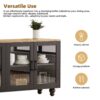 Farmhouse TV Stand With Solid Wood Gourd Shaped Legs For TVs Up To 70", Entertainment Center With Bookshelves & Tempered Glass Doors, Media Console With Adjustable Shelves, Living Room - Black / Natural - Image 7