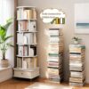 6 Tier Rotating Bookshelf With Wheels And Drawer, 360° Spinning Design, Space Saving Storage, For Home And Office - White - Image 3