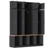 Farmhouse Hall Tree With 4 Hidden Hanging Hooks, Versatile Seating Bench With 8 Doors, Entryway Shoe Cabinet With Open Compartments For Living Room - Black - Image 11