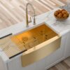 Farmhouse Sink 30" Kitchen Sink Stainless Steel 16 Gauge Apron Front - Gold - Image 10