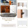 Modern Sideboard Buffet Cabinet Marble Sticker Tabletop And Amber-Yellow Tempered Glass Doors With Gold Metal Legs & Handles - White - Image 5