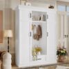 Hall Tree With Bench And 3 Hooks, Modern Entryway Storage Organizer Cabinet With 4 Doors, 1 Drawer And Adjustable Shelves For Hallway, Entryway, Living Room - White - Image 5