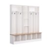Wide Design Hall Tree With Storage Bench, Minimalist Shoe Cabinet With Cube Storage & Shelves, Multifunctional Coat Rack With 8 Hooks For Entryways, Mudroom - White - Image 9