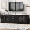 Modern Minimalist TV Stand For TVs Up To 75", Entertainment Center Media Console Cabinet With Adjustable Shelves - Black - Image 2
