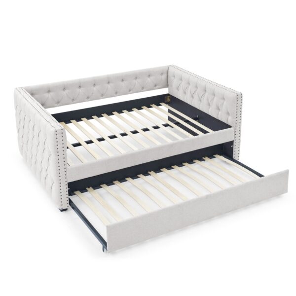 Mid Century Upholstered Tufted Daybed With Trundle Elegant Button And Nailhead Design Full Daybed & Twin Trundle - Beige