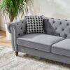 Chesterfield Velvet Upholstery Fabric Sofa With Roll Armrest And Nailhead, Mid Century Modern 2 Seater Couch - Gray - Image 7