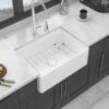 28" Farmhouse Sink Ceramic Single Bowl With Drain Assembly And Bottom Grid - White - Image 2