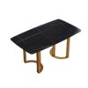 63" Modern Artificial Stone Curved Golden Metal Leg Dining Table, 6 People - Black / Gold - Image 4
