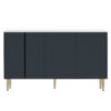 Modern Sideboard Buffet Cabinet Marble Sticker Tabletop And Amber-Yellow Tempered Glass Doors With Gold Metal Legs & Handles - Navy Blue - Image 11