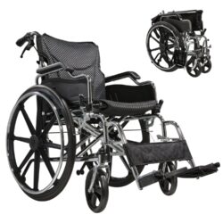Lightweight Wheelchair Foldable 300 Lbs Capacity 24" Tires Adjustable Seat Belt And Anti Backflip Device Safe And Durable Transport Chair For And Disabled - Silver
