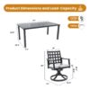 5 Pieces Outdoor Patio Dining Set, Rectangular Table & 4 Swivel Rock Dining Chairs With Sunbrella Cushion - Ember Black - Image 3