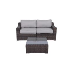 3 Piece Patio Rattan Conversation Set With Cushions - Brown Mix