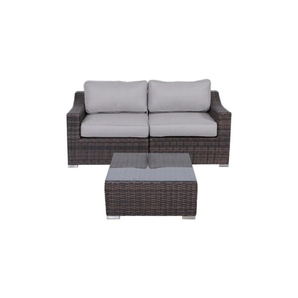 3 Piece Patio Rattan Conversation Set With Cushions - Brown Mix