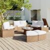 10 Piece Outdoor Sectional Half Round Patio Rattan Sofa Set, Wicker Conversation Furniture Set For Free Combination - White - Image 4