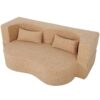 2 In 1 Convertible Sofa Bed, Full Size Folding Loveseat Couch With Soft Teddy Fabric, Floor Sofa Mattress With 2 Pillows, Space Saving Futon For Small Living Room, Dorm - Apricot - Image 15