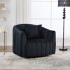 Upholstered Oversized 360 Degree Swivel Accent Barrel Chair And Half Cozy Sofa With 3 Pillows, Channel Tufted Pumpkin Shape Club Armchair For Living Room, Bedroom, Office, Lounge - Black - Image 3