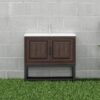 Modern Freestanding 36" Bathroom Vanity With Ceramic Sink, Hot And Cold Faucet, 2 Door Cabinet & Open Iron Shelf - Walnut - Image 2