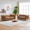 Chesterfield 3 And 2 Seater Sofa Set, High Tech Fabric Upholstered Couch For Living Room And Office - Brown - Image 2
