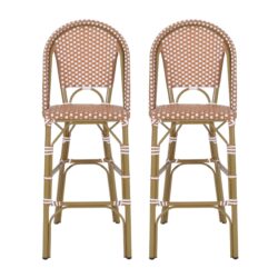 Outdoor Rattan French Barstool Set With Rust / Wicker And, Seat Height - Rust Red / White