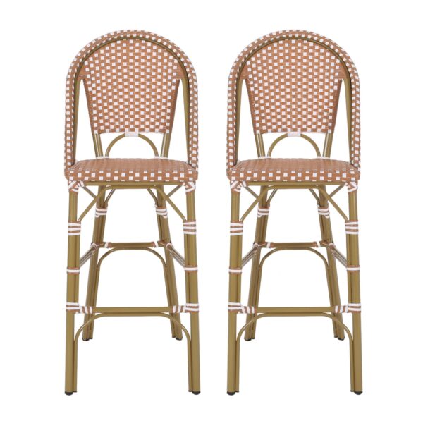 Outdoor Rattan French Barstool Set With Rust / Wicker And, Seat Height - Rust Red / White