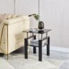 Modern Tempered Glass Sofa Table With Storage, 2 Layers Living Room Side Table - Black - Image 2