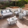 Elegant 4 Piece Wicker Patio Furniture Set With Tempered Glass Table And Detachable Cushions - Gray - Image 2