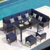 7 Piece Outdoor Furniture Set With Waterproof Cushions, Glass Table, And Space Saving Design - Blue - Image 2