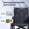 Premium Nursing Folding Wheelchair Frame Double Brakes Adjustable Seat Belt & Breathable Cushion Safe Comfortable Ride With Anti Backflip & Stability Features - Black / Gray - Image 10