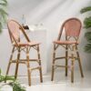 Outdoor Rattan French Barstool Set With Rust / Wicker And, Seat Height - Rust Red / White - Image 4