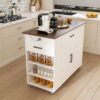 Rustic Movable Kitchen Island On Wheels With Storage & Power Outlet - White - Image 9