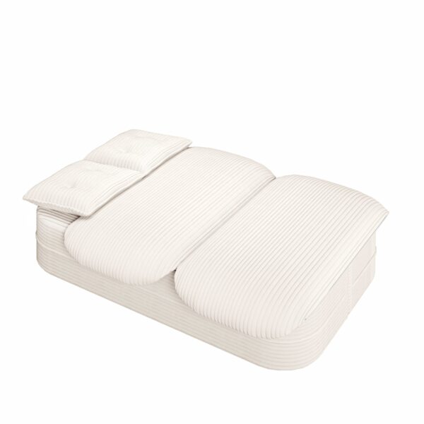 2 In 1 Foldable Sofa Plush Corduroy Sofa Convertible Floor Sofa Bed Deep Seating With Multi Functional Blanket Suitable For Living Rooms - Beige