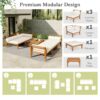 6 Piece Patio Sofa Set, Acacia Wood Outdoor Modular Sectional Garden Furniture Set L Shaped Conversation Set, Convertible Daybed With Tea Table, Ottoman, 5 Cushions And Pillows - Teak / Beige - Image 8