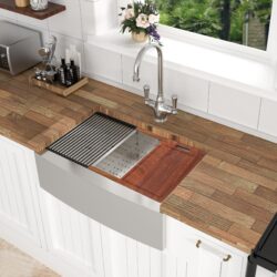 Farmhouse Workstation Kitchen Sink With Apron Front, Stainless Steel 16 Gauge - Brushed Nickel