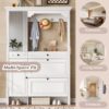 Hall Tree With Integrated Shoe Cabinet And Mirrored Cabinet Door, Coat Hanger, Entryway Bench, 4 In 1 Design, 2 Flip Drawers, 4 Hooks And 2 Cabinets For Entrance, Living Room - White - Image 6