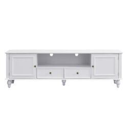 Modern TV Stand For TVs Up To 80", Entertainment Center With Open Compartment, TV Storage Cabinet With 2 Drawers, 2 Cabinets And 5 Solid Legs For Living Room - White