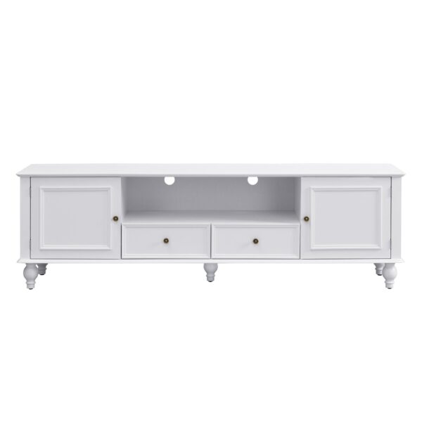 Modern TV Stand For TVs Up To 80", Entertainment Center With Open Compartment, TV Storage Cabinet With 2 Drawers, 2 Cabinets And 5 Solid Legs For Living Room - White