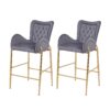 Velvet Fabric Counter Height Bar Stools (Set of 2) With Legs And Footrests, 28.75" - Gray - Image 7