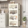 4 Tier Plastic Storage Bins With Lids, 230Qt Capacity, Stackable And Collapsible With Wheels - Cream White - Image 2