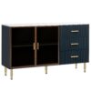 Modern Sideboard Buffet Cabinet Marble Sticker Tabletop And Amber-Yellow Tempered Glass Doors With Gold Metal Legs & Handles - Navy Blue - Image 10