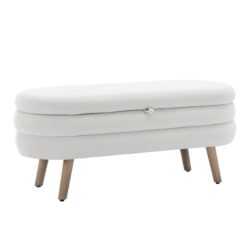 Velvet Fabric Storage Bench With Wood Legs For Living Room And Bedroom - Ivory