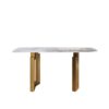 63" Artificial Stone Pandora White Curved Golden Metal Leg Dining Table, 6 People - Antique White / Gold - Image 3