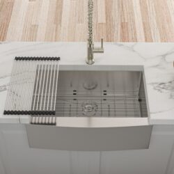 Farmhouse Style 24" Kitchen Sink With Apron Front In, 16 Gauge Stainless Steel, 10" Deep Basin - Brushed Nickel
